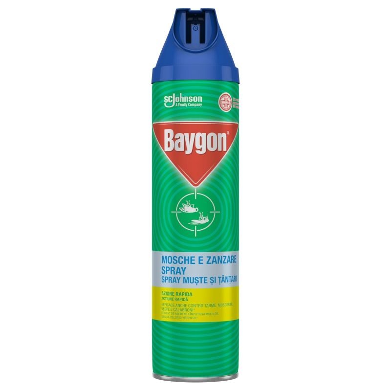 Baygon Spray Insecticid Pentru Muste Si Tantari, Formula Cu Actiune Rapida, Protectie Eficienta Impotriva Insectelor Zburatoare, Recipient Metalic, 400 ml