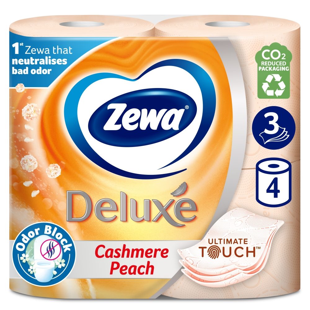 Zewa Hartie Igienica Delicata, 3 Straturi, Aroma de Piersica, Pachet de 4 Role, Portocaliu