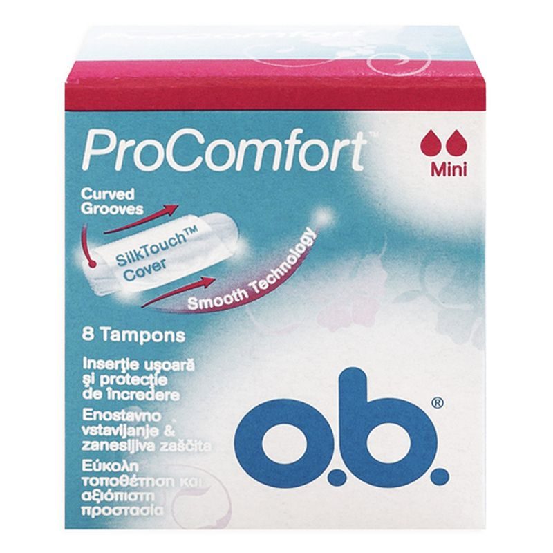 OB ProComfort Mini Tampoane Interne, Tehnologie Dynamic Fit, Suprafață SilkTouch, Grad de Absorbție 2 Picături, 8 Bucăți