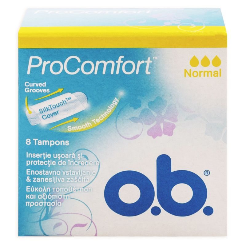 o.b. Tampoane Interne ProComfort Normal, Tehnologie Dynamic Fit cu Canale Interconectate, Înveliș SilkTouch, 8 Bucăți