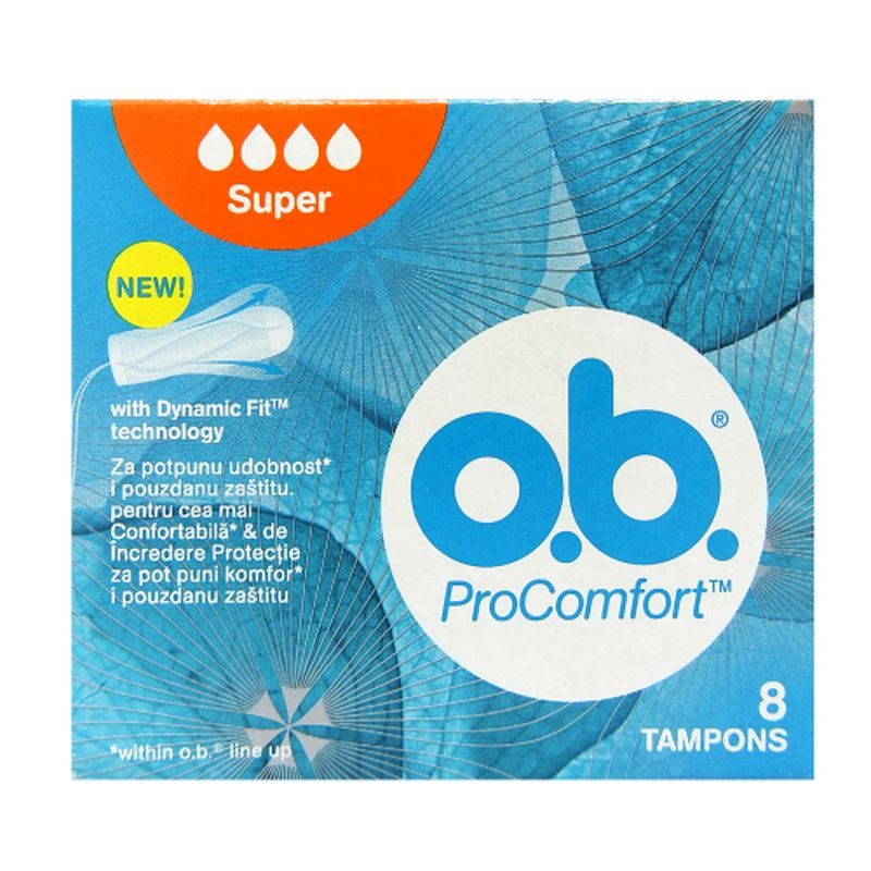 Tampoane Interne o.b. ProComfort Super, Tehnologie Dynamic Fit cu Canale Interconectate, Nucleu Absorbant din Vascoza, 8 Bucati