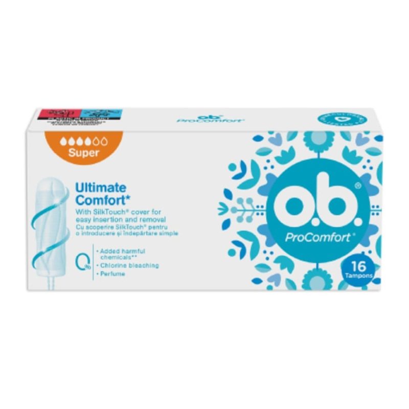 O.B. ProComfort Super, Tampoane Interne cu Tehnologie Dynamic Fit, Bumbac, 16 Bucati