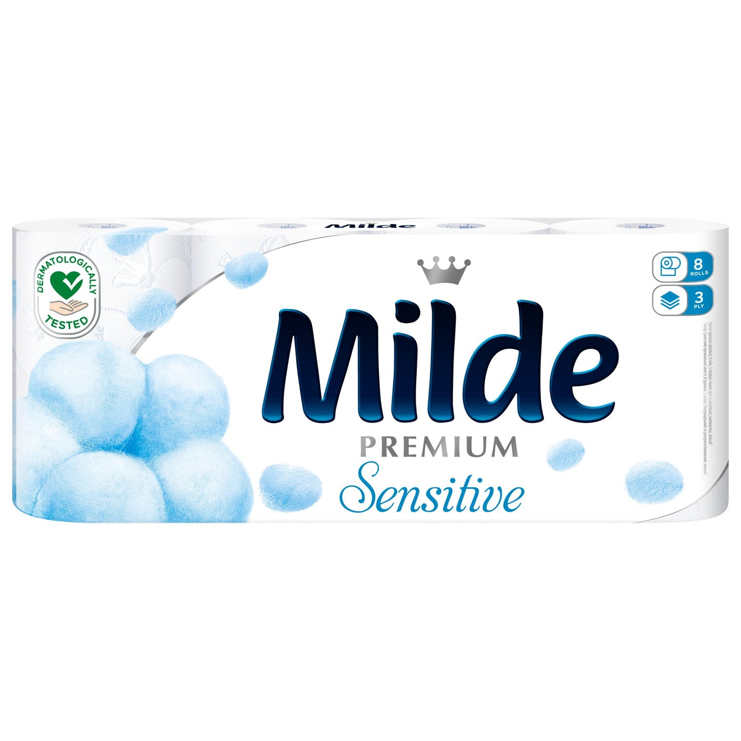 Milde Hartie Igienica Premium Sensitive, 3 Straturi, Textura Catifelata, Pachet 8 Role, Albeste cu Parfum Delicat