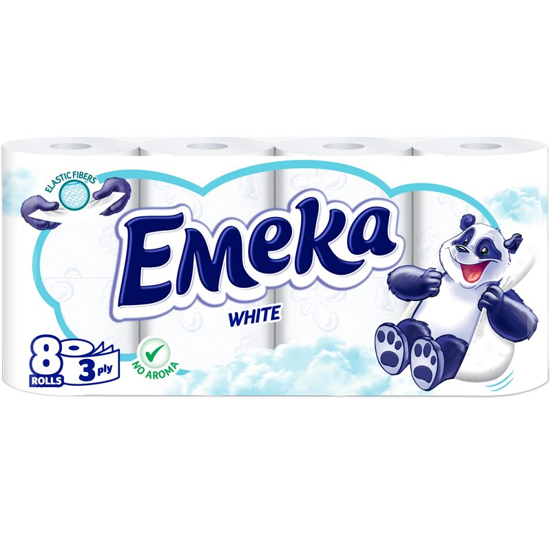 Emeka Hartie Igienica Alba, 3 Straturi, Textura Rezistenta si Catifelata, Celuloza 100%, 8 Role