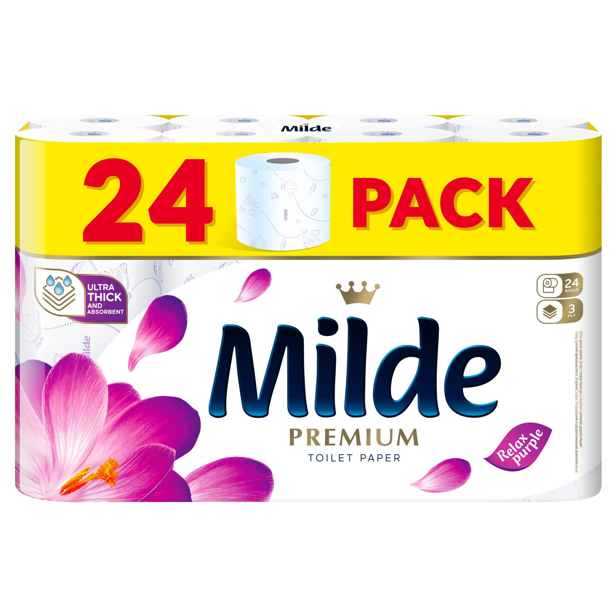 Milde, Hartie Igienica, Parfumata si Catifelata, 3 Straturi, 24 Role, Relax Purple
