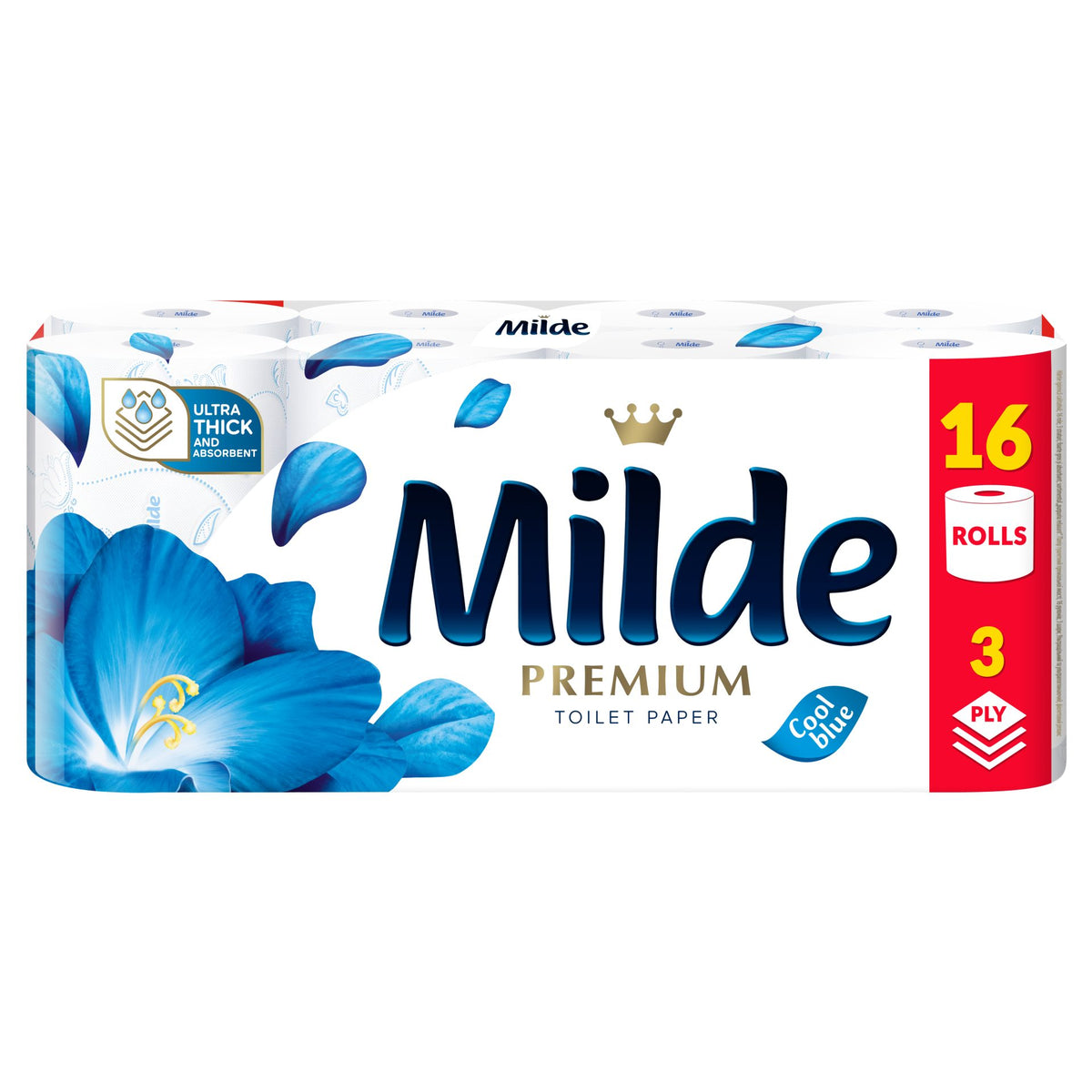 Milde Hartie Igienica, 3 Straturi, Parfum Proaspat, Textura Catifelata, Celuloza 100%, Cool Blue, 16 Role