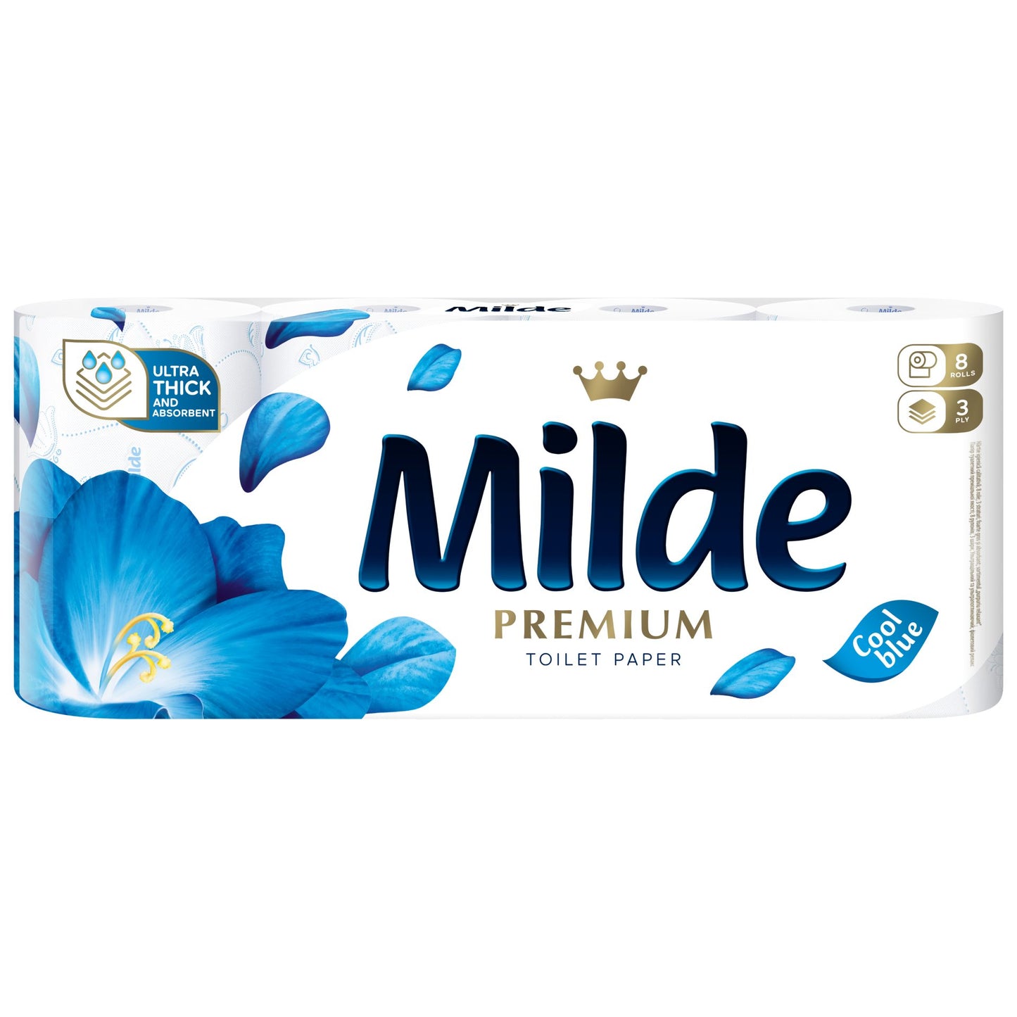 Hartie Igienica Milde Cool Blue, 3 Straturi, Parfum Floral, Textura Fina, 8 Role