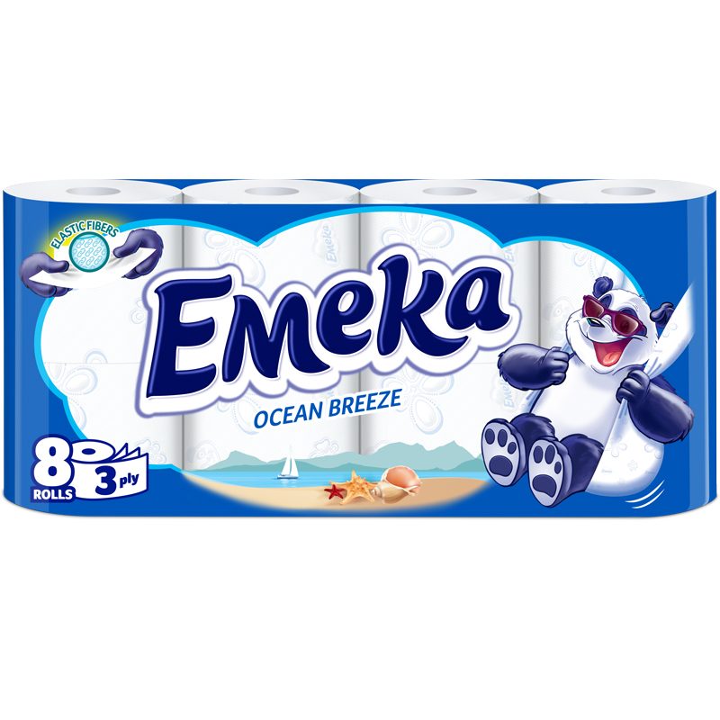 Emeka Hartie Igienica, 3 Straturi, Aroma Ocean Breeze, Parfumata si Rezistenta, Celuloza, 8 Role
