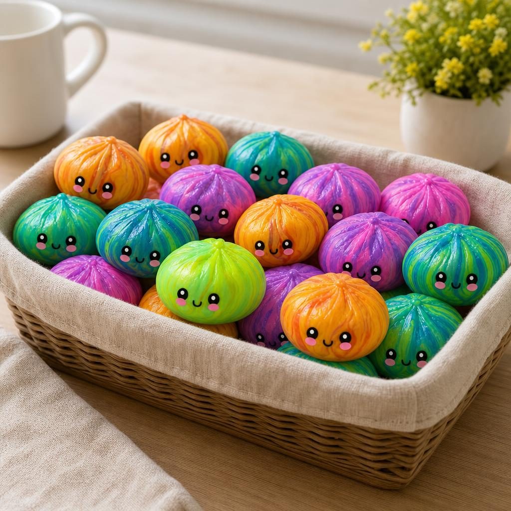 Mishos Bun Bun Jucarie Squishy Antistres, Design Briosa Kawaii, Spuma PU, Set 16 Bucati, Culori Mix Surpriza