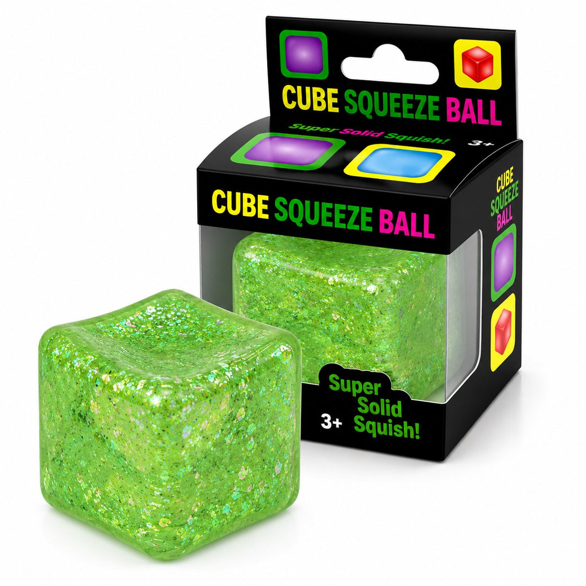 Jucarie Squishy Antistres, Cub Ice Cube cu Sclipici, Revenire Lenta, Material TPR, 3x3 cm, Verde