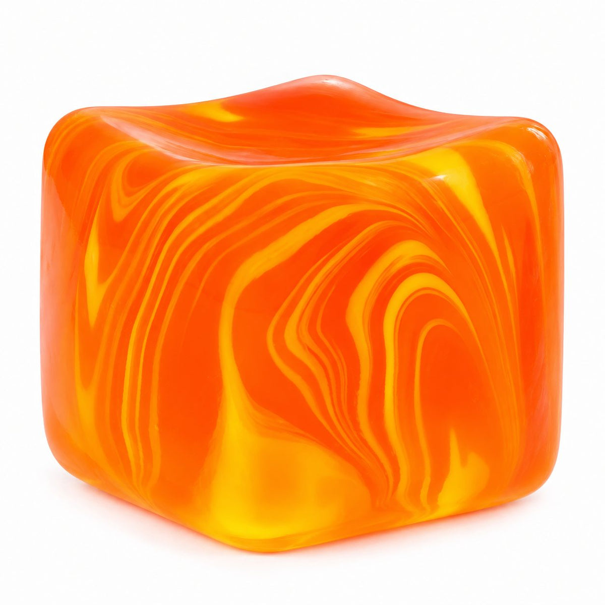 Jucarie Antistres Cub Fidget 3D, Model Linii Flow cu Revenire Lenta, Maltoza si Termoplastic, 3.5x3.5x3.5 cm, Portocaliu