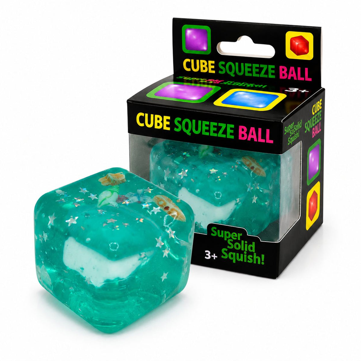 Jucarie Squishy Antistres, Cub Fidget 3D Ice Cube cu Stele Maritime, Revenire Lenta, TPR Elastic, 3x3 cm, Verde