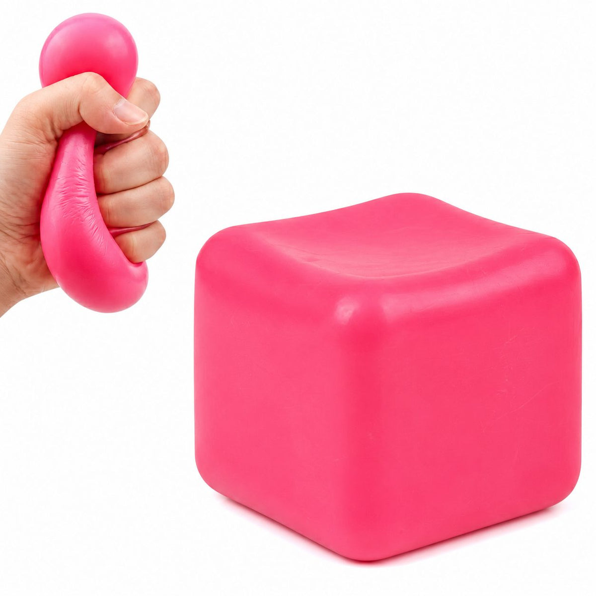 Jucarie Squishy Antistres, Cub Fidget 3D Ice Cube cu Revenire Lenta, Material TPR, 4x4x4 cm, 80 g, Roz Mat