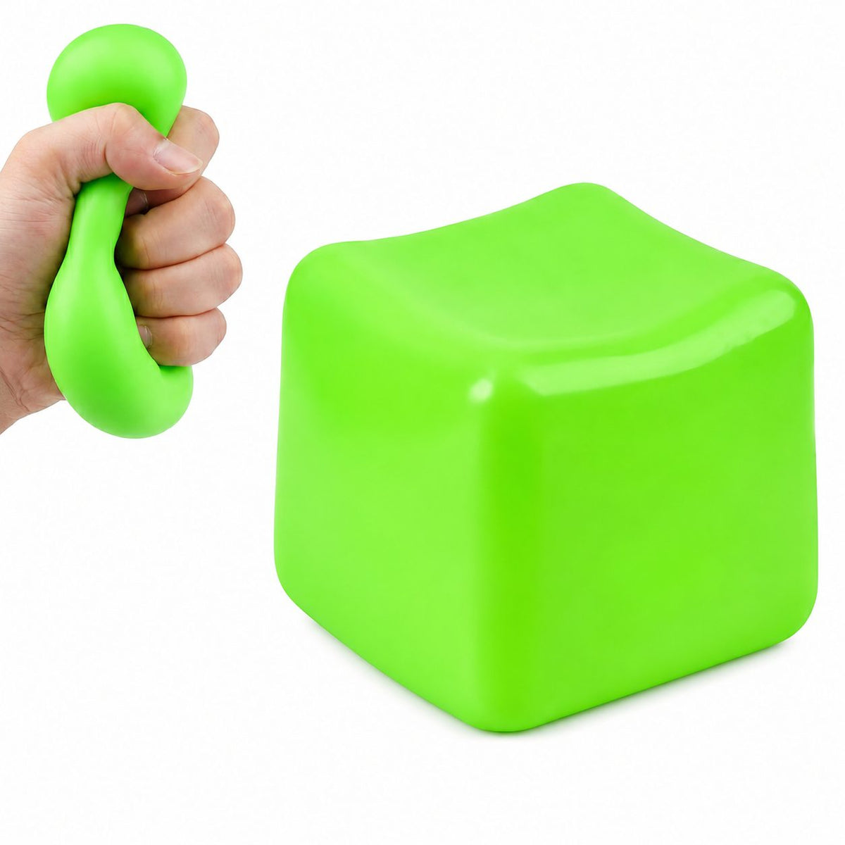 Jucarie Squishy Antistres Needoh, Cub De Gheata Cu Revenire Lenta, Material TPE Premium, 4.5x4.5x4.5 cm, 110 g, Verde Deschis
