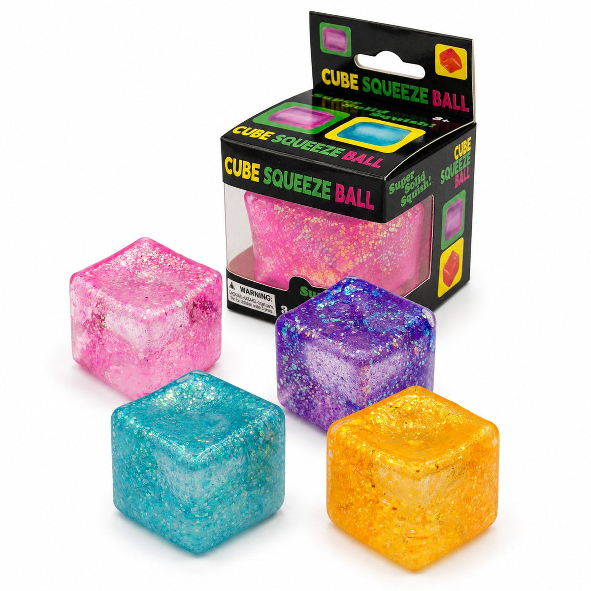 Jucarie Squishy Antistres, Model Ice Cube cu Sclipici, Termoplastic Elastic, 4.5x4.5 cm, Culoare Mix Surpriza
