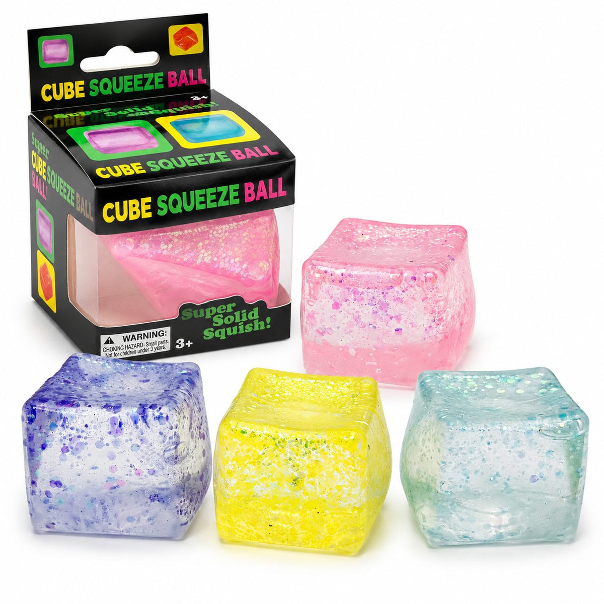 Jucarie Squishy Cub Magic, Antistres Senzorial cu Glitter, Termoplastic Transparent, 5x5x5 cm, Culoare Mix
