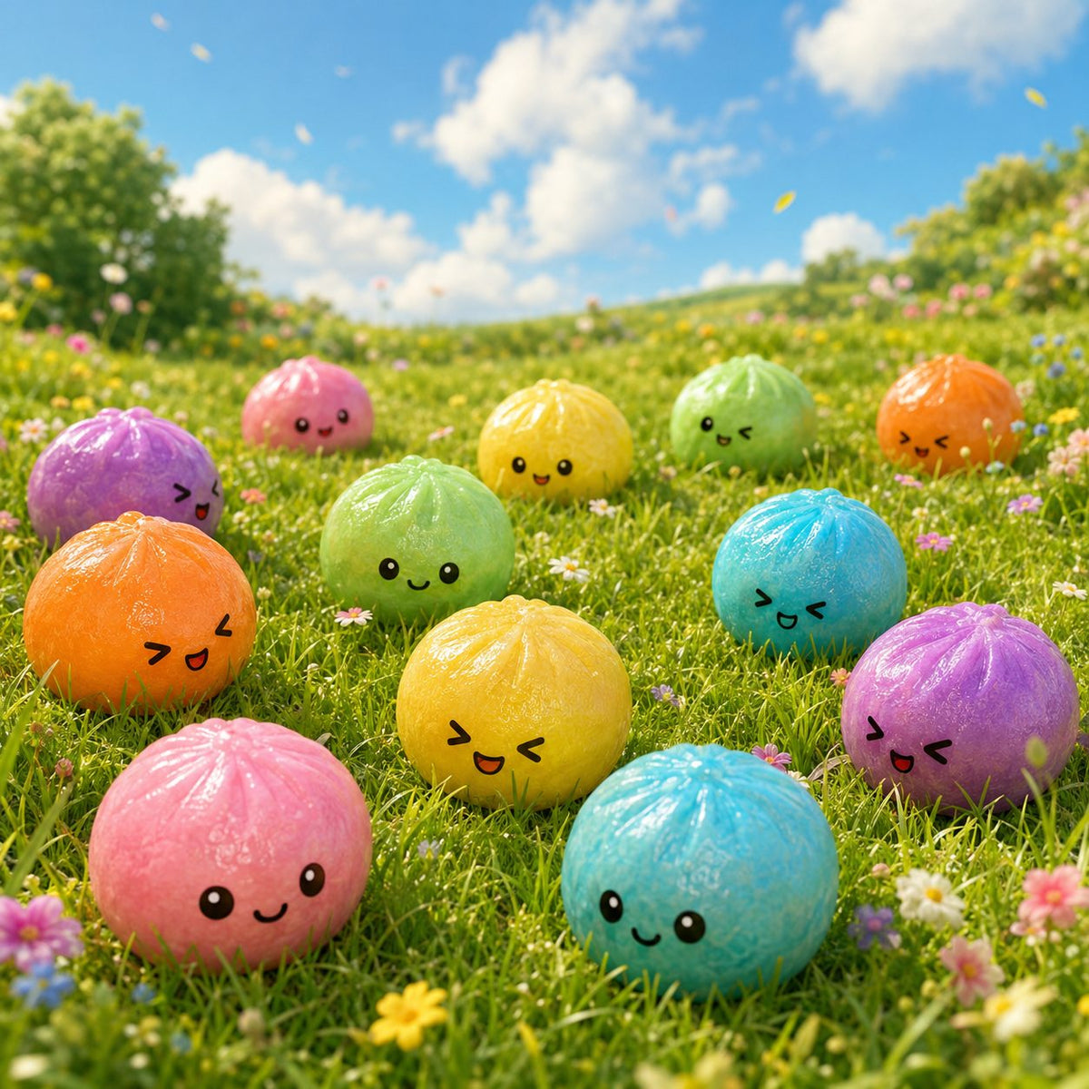 Jucarie Antistres Squishy, Model Dumpling Kawaii, Silicon Si Plastic, 5 cm, Culoare Aleatorie