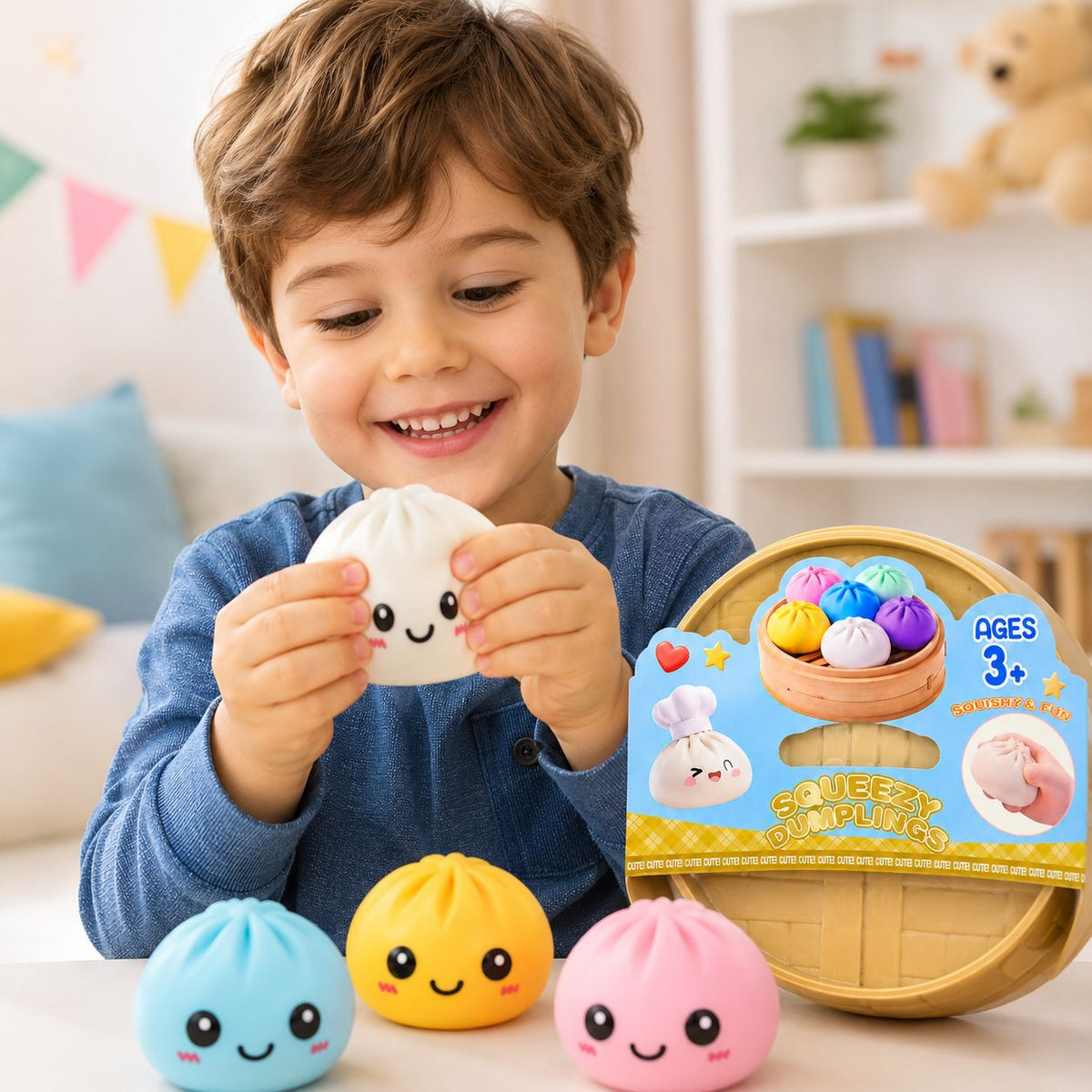 Jucarie Senzoriala Antistres, Model Dumpling Squishy, Textura Moale, Silicon Si Plastic, 5 cm, Culoare Aleatorie
