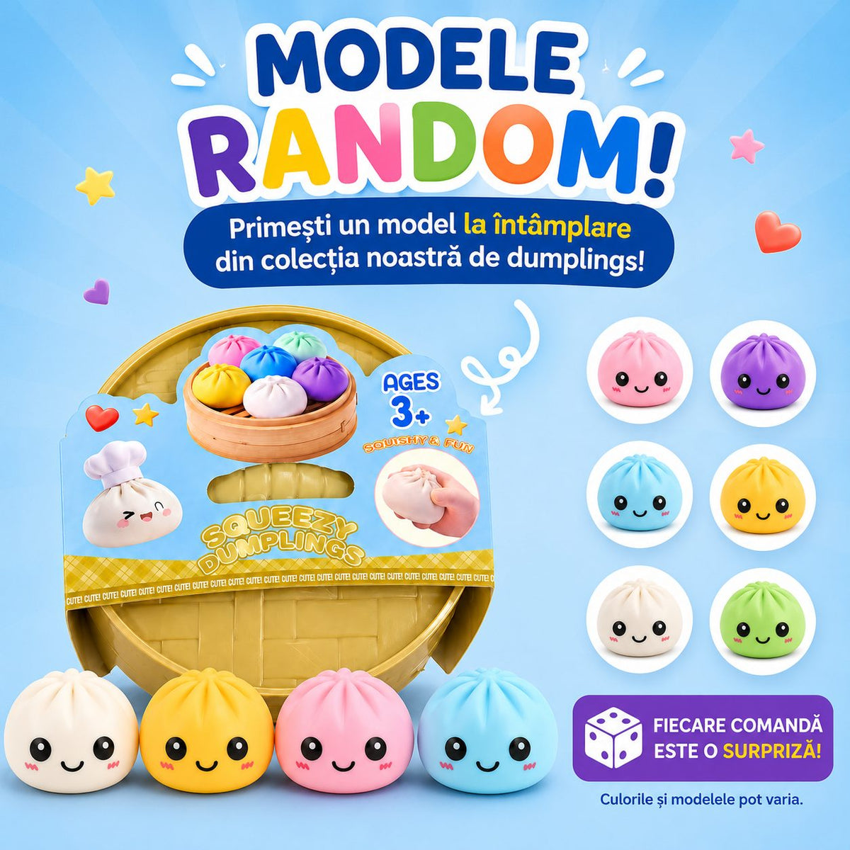 Jucarie Senzoriala Antistres, Model Dumpling Squishy, Textura Moale, Silicon Si Plastic, 5 cm, Culoare Aleatorie