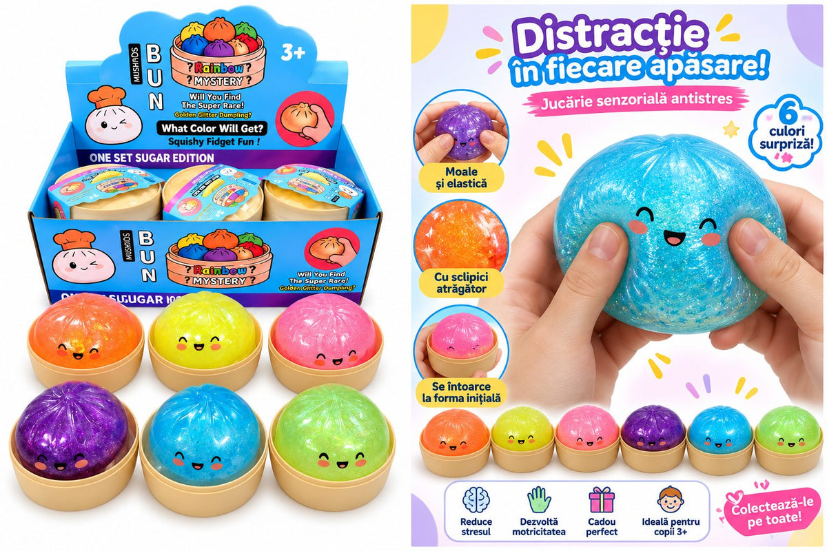 Jucarie Senzoriala Antistres Dumpling Squishy, Textura Moale Si Compresibila, Silicon Si Plastic, 8.5 cm, Culoare Aleatorie