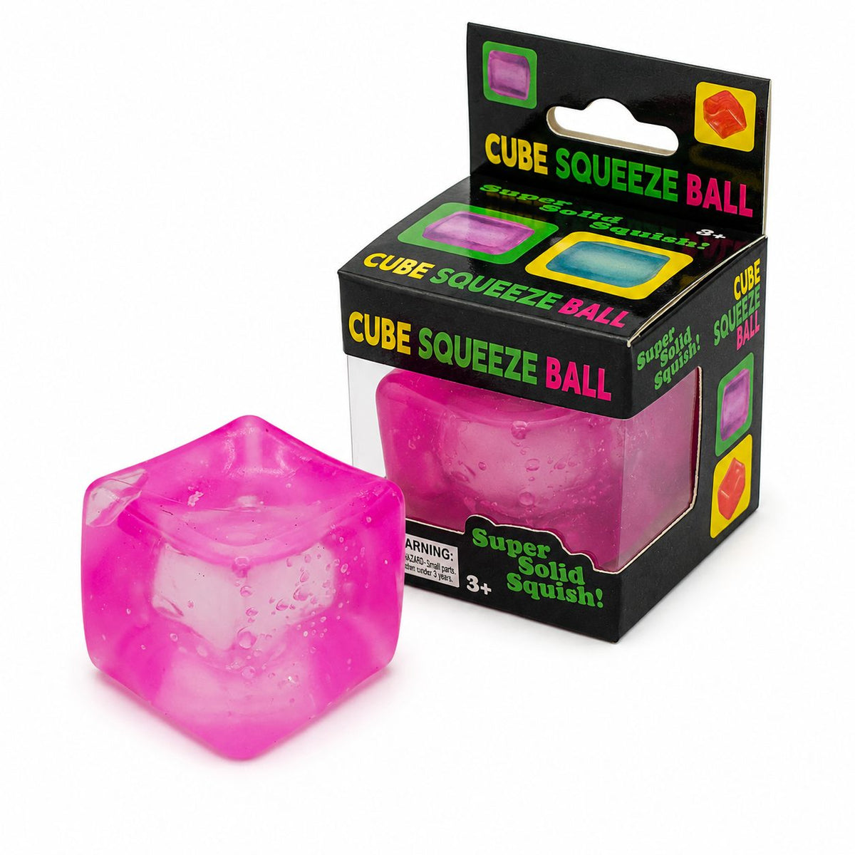 Jucarie Squishy Antistres, Cub Fidget Comprimabil cu Revenire, Termoplastic, Model Cub De Gheata Transparent, 5x5x5 cm, Roz