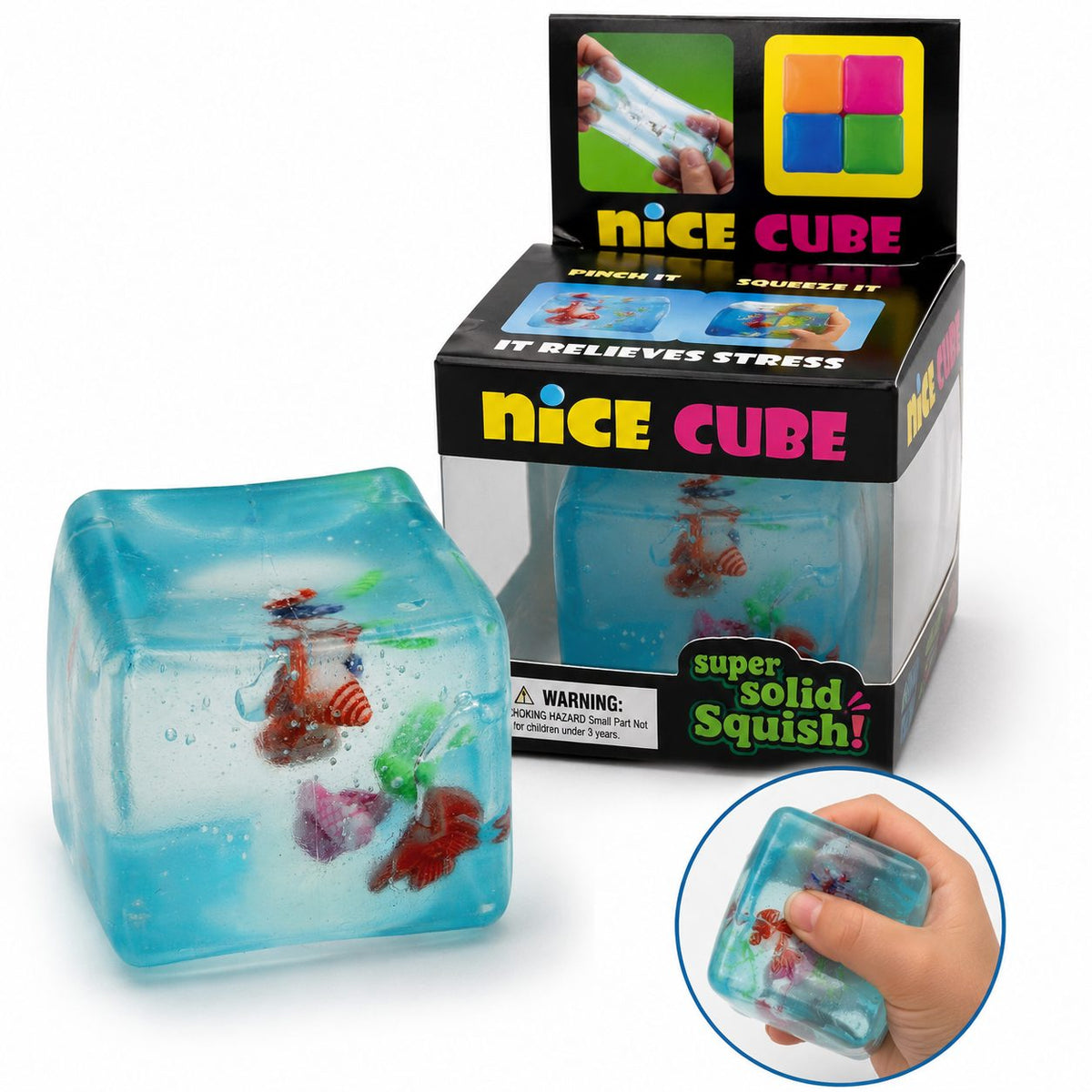 Jucarie Squishy Cub Fidget 3D, Antistres Senzorial cu Scoici, Silicon Inalta Densitate, 5 cm, Albastru