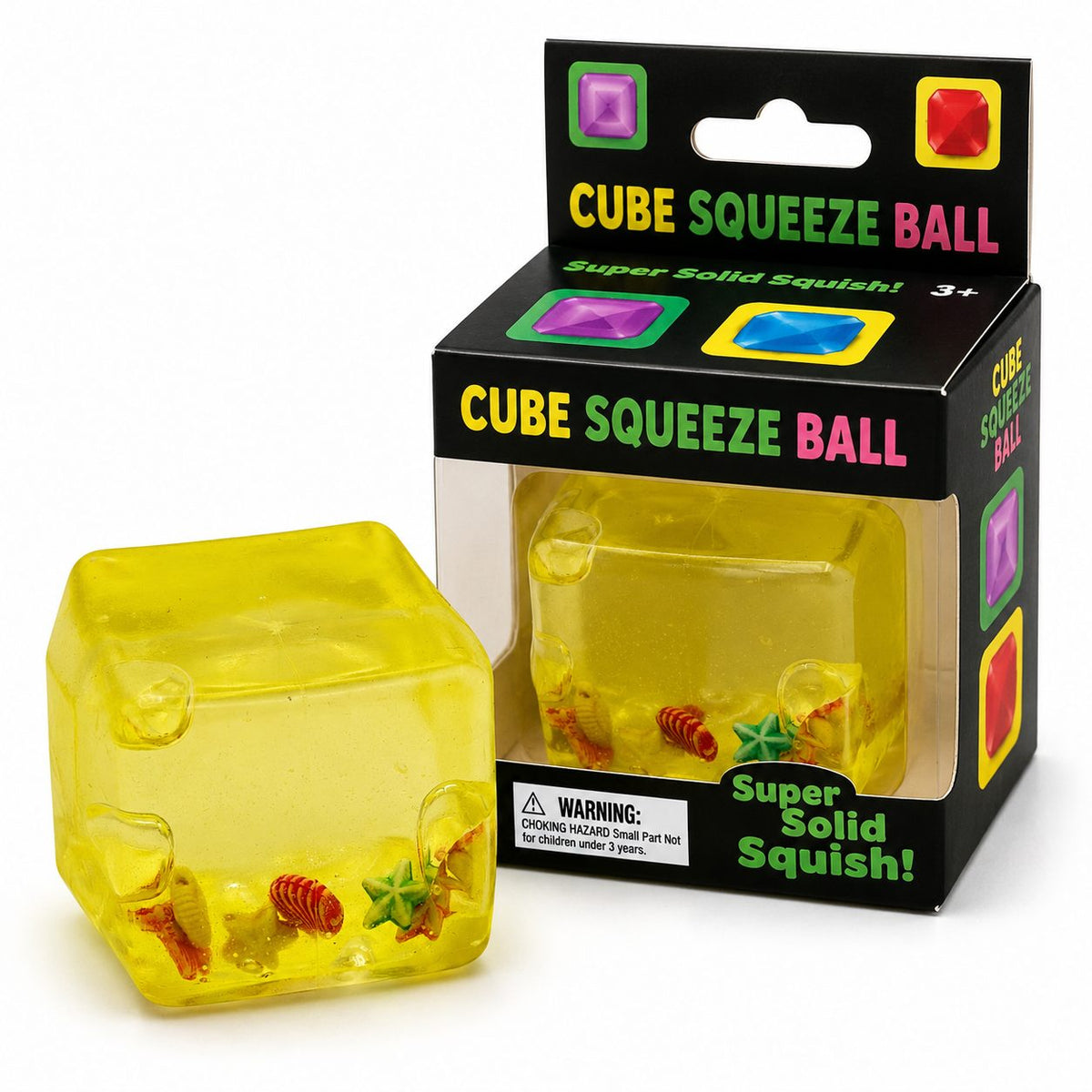 Jucarie Squishy Antistres, Cub Fidget 3D Ocean cu Scoici, Silicon Inalta Densitate, 5 cm, Galben