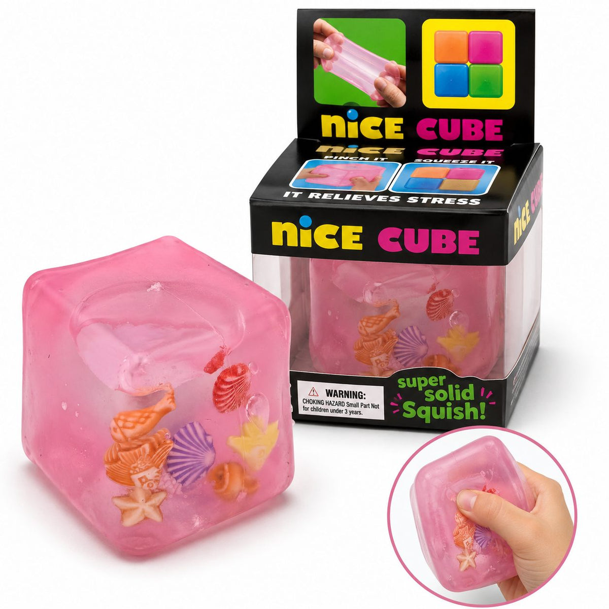 Jucarie Squishy Antistres Cub Fidget 3D, Model Ocean cu Scoici, Silicon Inalta Densitate, 5 cm, Roz