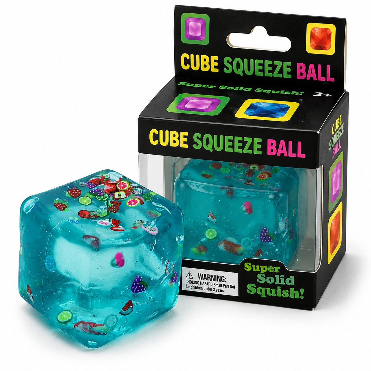 Jucarie Squishy Cub Fidget 3D, Antistres Senzorial Super Solid, Silicon Dens, Model Fructe de Vara, Albastru, 5 cm