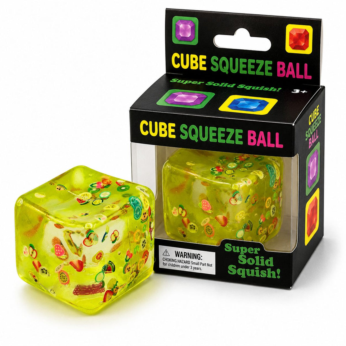 Jucarie Squishy Cub Fidget 3D, Antistres Senzorial Super Solid, Silicon Dens, Model Fructe de Vara, 5 cm, Galben