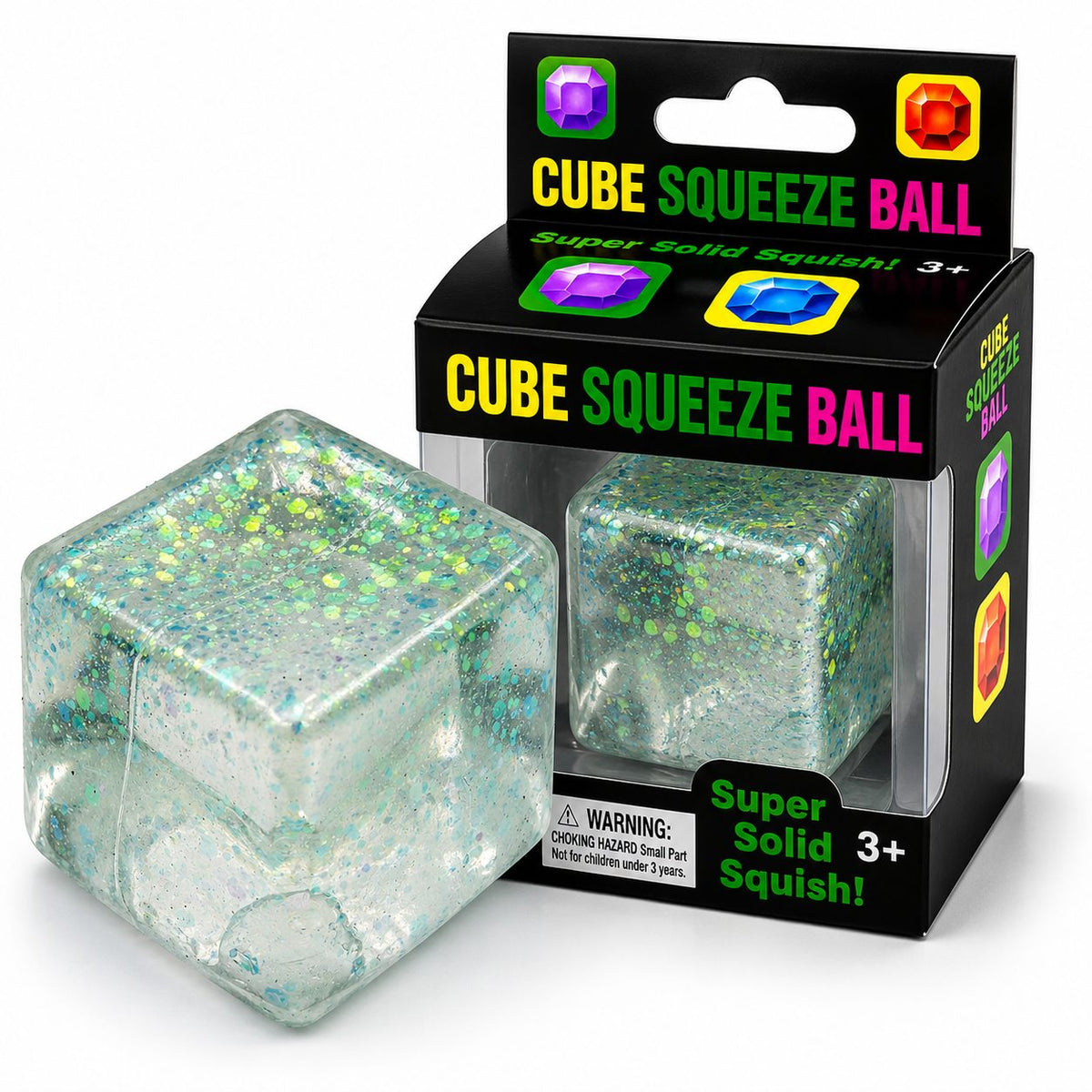 Jucarie Squishy Antistres Tip Needoh, Cub Fidget Senzorial cu Sclipici, Termoplastic cu Revenire Lenta, 5x5x5 cm, Albastru