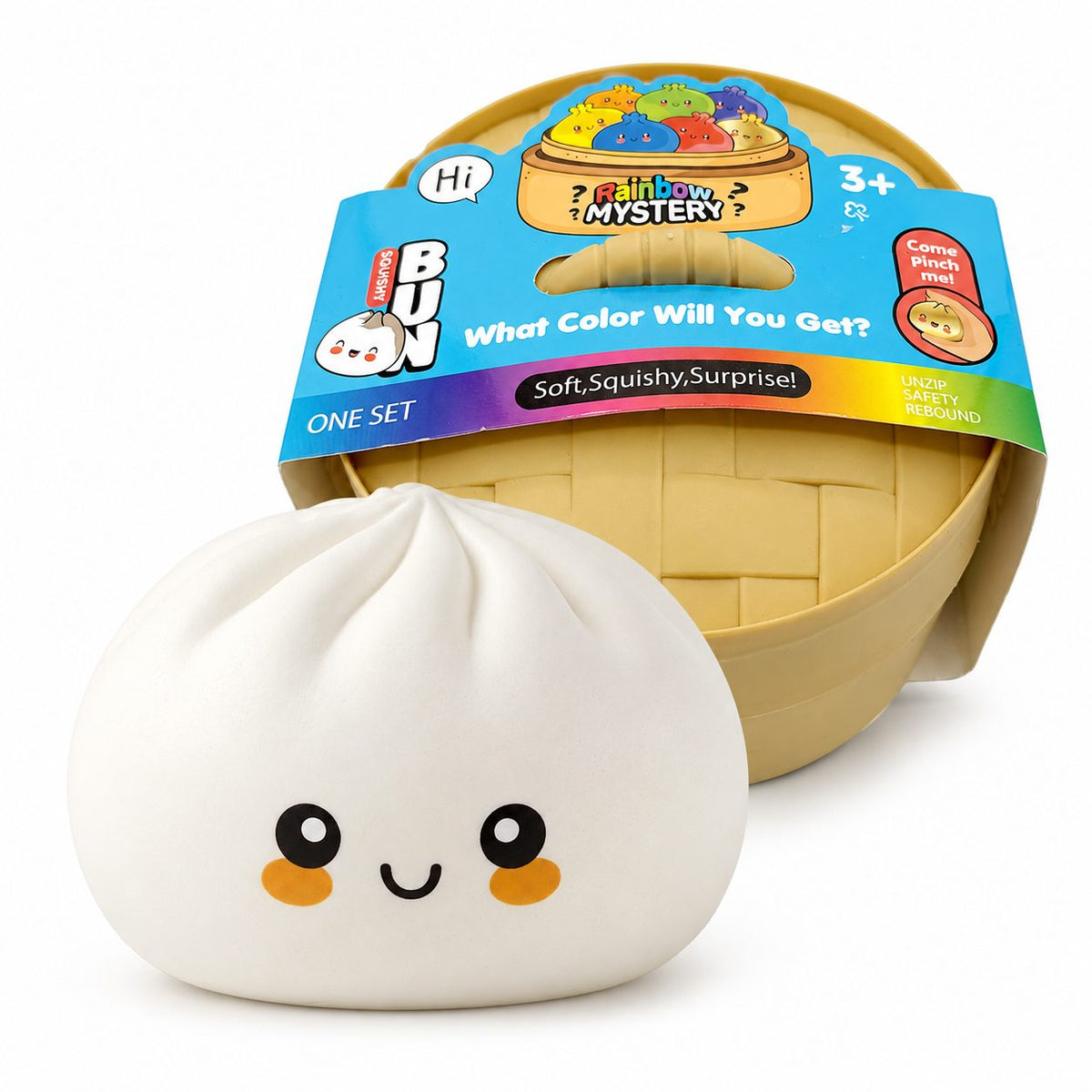 Jucarie Squishy Dumpling Antistres, Revenire Lenta cu Fata Zimbitoare, Spuma Termoplastica, 25 cm, 1.5 kg, Alb