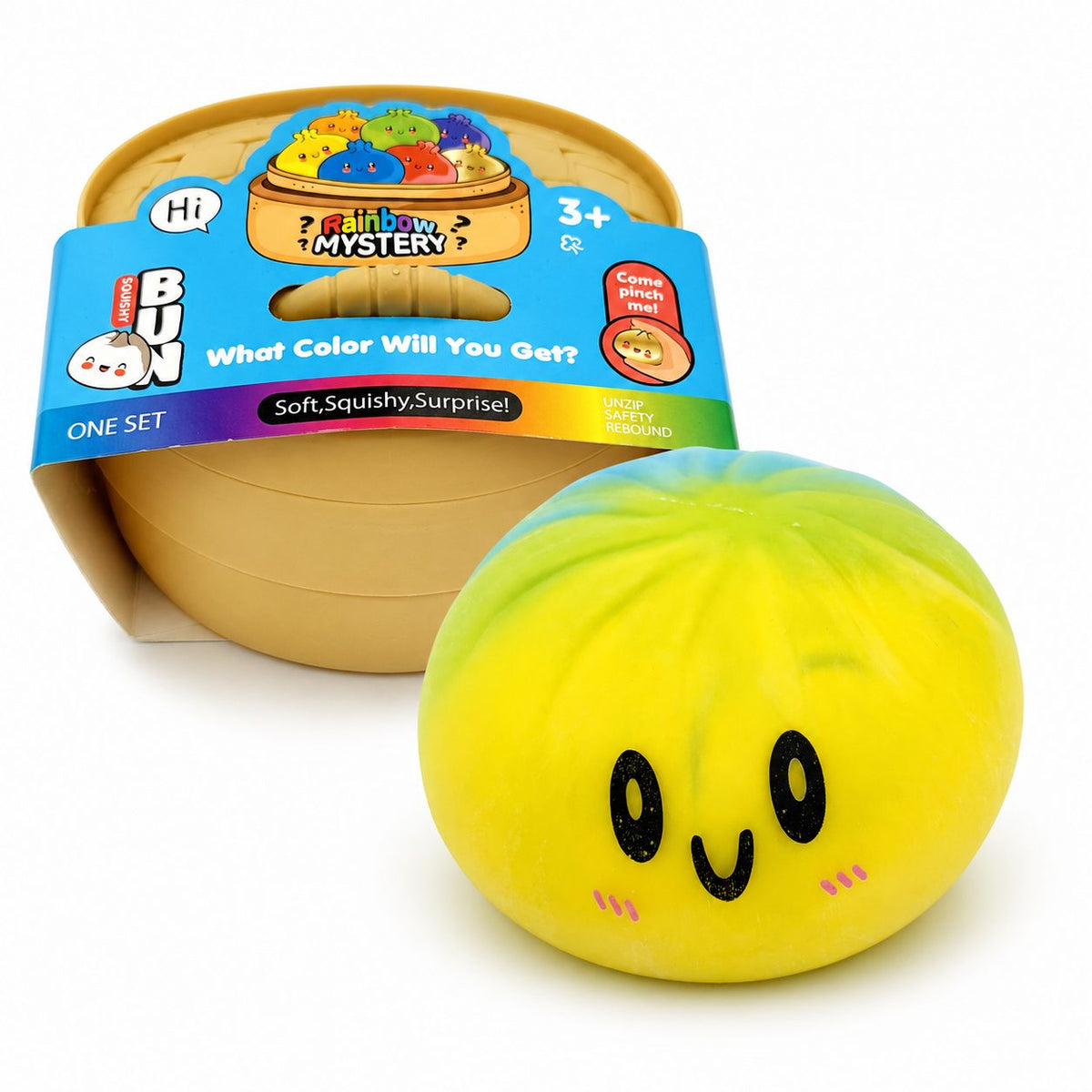 Jucărie Squishy Jumbo Antistres, Model Fata Zambitoare Rainbow Mystery, Termoplastic, 16x16x11 cm, Multicolor