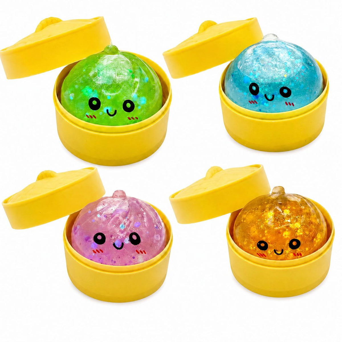 Jucarie Squishy Dumpling Antistres, Revenire Lenta cu Sclipici, Termoplastic, 4 cm, Culoare Aleatorie