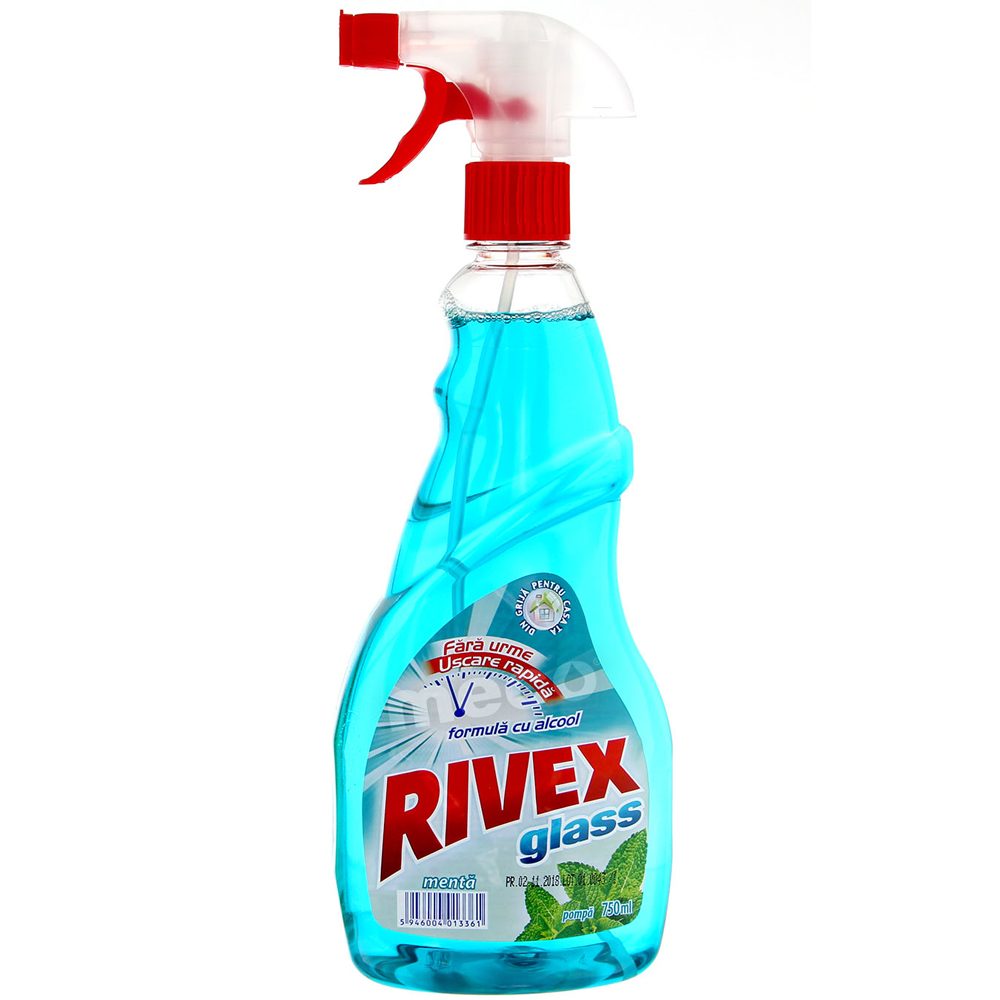 Rivex Solutie Pentru Curatat Geamuri Si Suprafete Vitrate, Parfum Menta, Rezerva, 750 ml