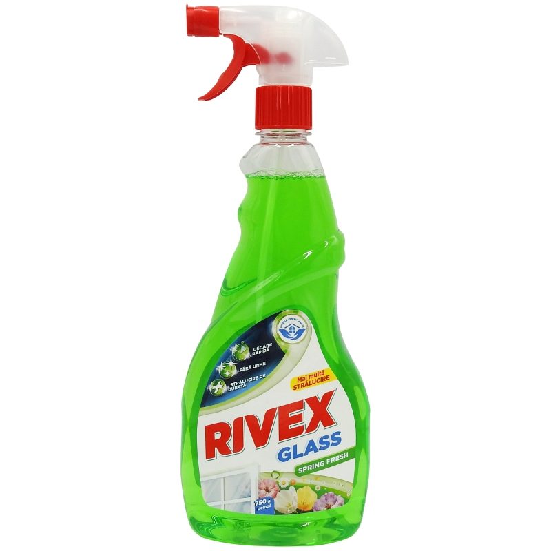 Rivex, Detergent Solutie Pentru Geamuri Si Suprafete Vitrate, Rezultate Fara Urme, Pulverizator, Parfum Spring Fresh, 750 ml