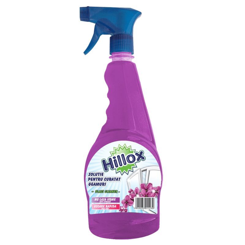 Hillox Solutie Pentru Curatat Geamuri Si Suprafete Din Sticla, Pulverizator, 750 ml
