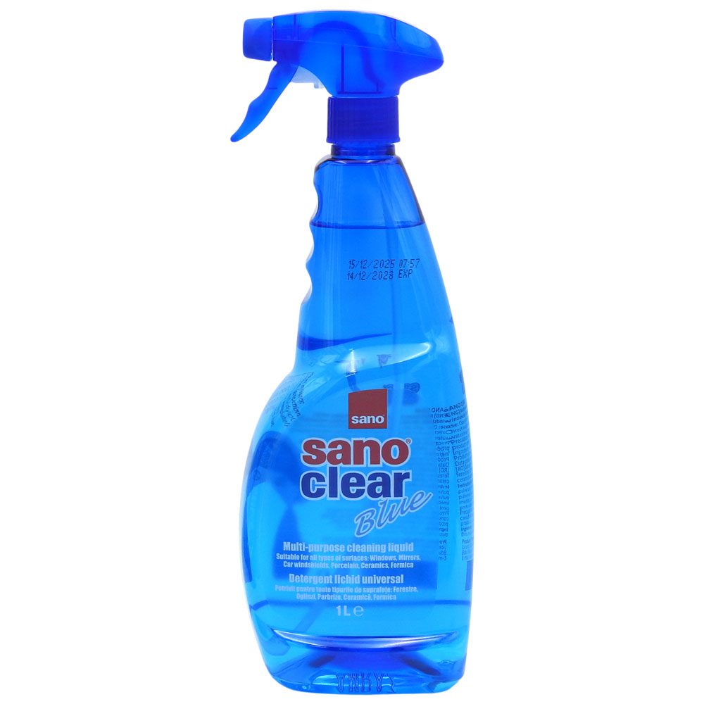 Sano Soluție Curățare Geamuri și Suprafețe Vitrate, Efect de Strălucire, Rezervă Bidon, Blue, 1 L