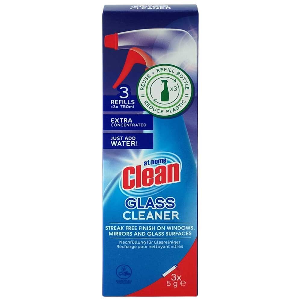 At Home Clean, Rezervă Detergent Geamuri Concentrat, Tehnologie De Dizolvare Rapidă, 3 Plicuri x 5 g