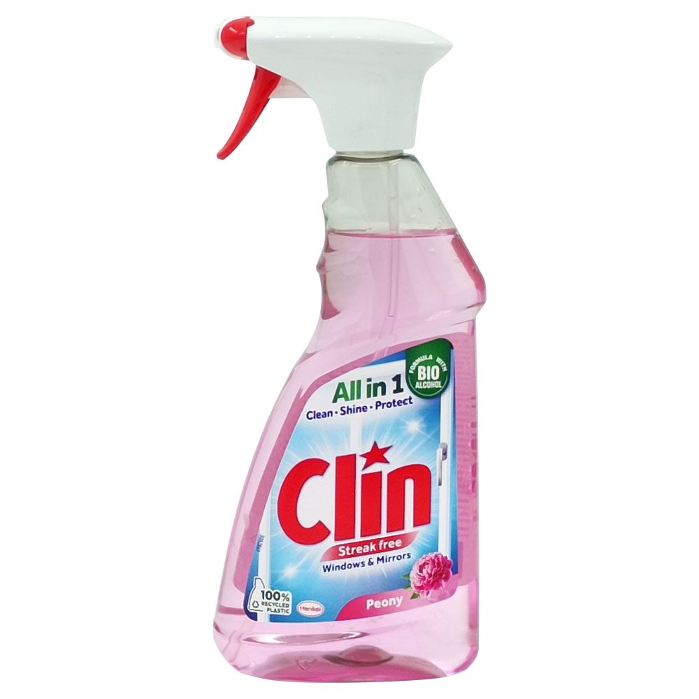 Clin Detergent Geamuri, Solutie Curatare Suprafete Sticla, Actiune 3 in 1, Pulverizator Tip Pistol, Parfum Peony, 500 ml