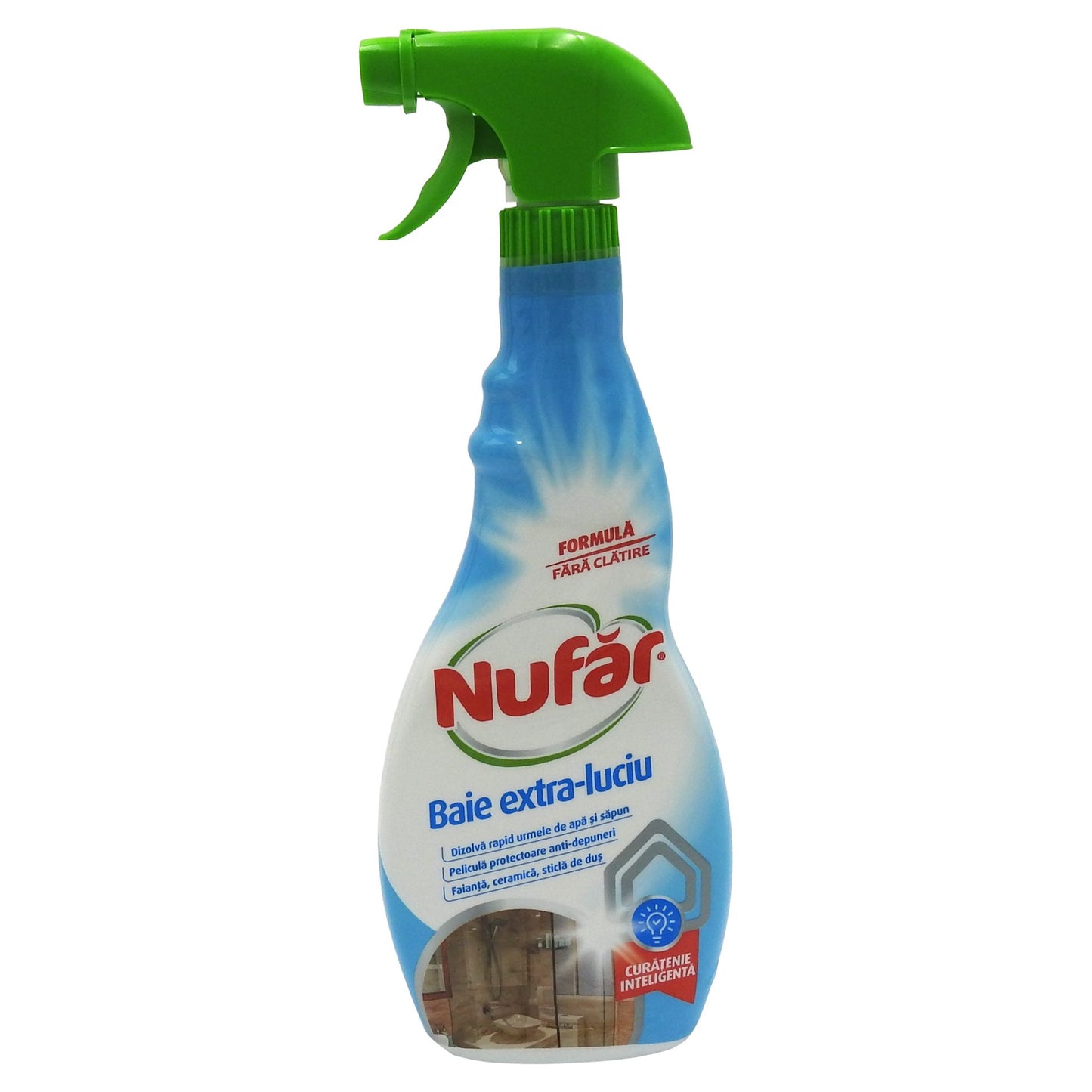 Nufar Solutie Curatat Baie, Pulverizator Tip Pistol, Efect Extra Luciu si Igienizare, Rezultate Rapide, Recipient 500 ml