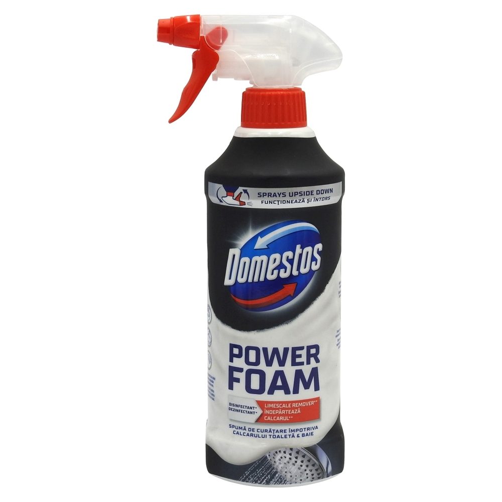 Domestos Spray Spumă Pentru Baie, Curățare Calcar și Murdărie, Recipient cu Pulverizator, 435 ml