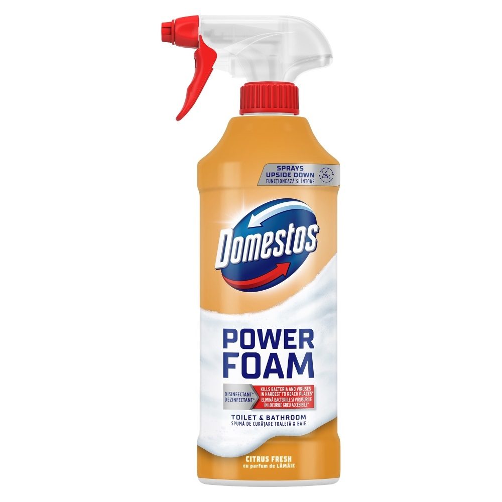 Domestos Spray Spuma Dezinfectanta, Curatare Baie si Suprafete, Parfum Lamaie, 435 ml