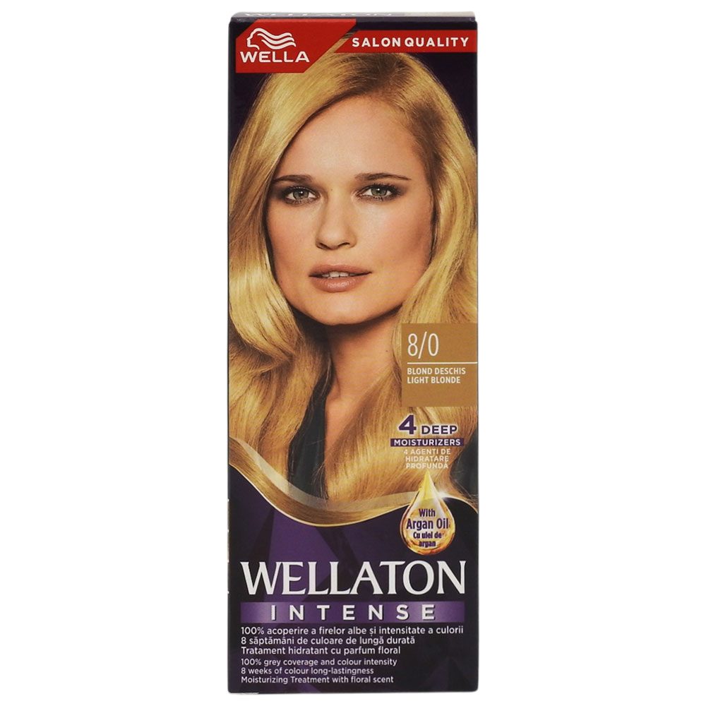 Wellaton Vopsea de Par Crema, Formula cu Lipizi pentru Hidratare, Rezistenta de Durata, Acoperire 100% Fire Albe, Nuanta 8/0 Blond Deschis