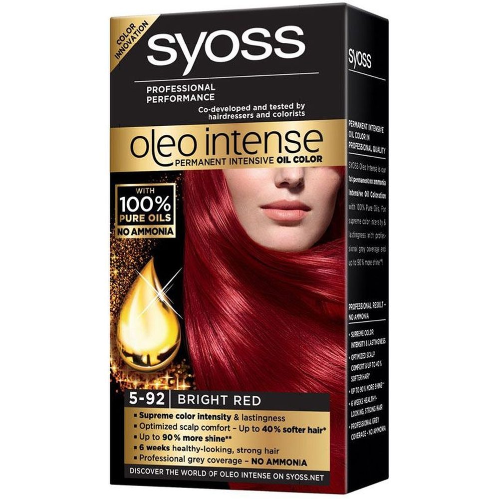 Syoss Oleo Intense Vopsea De Par Permanenta Fara Amoniac, Formula Pe Baza De Uleiuri Pentru Stralucire, 5-92 Rosu Aprins