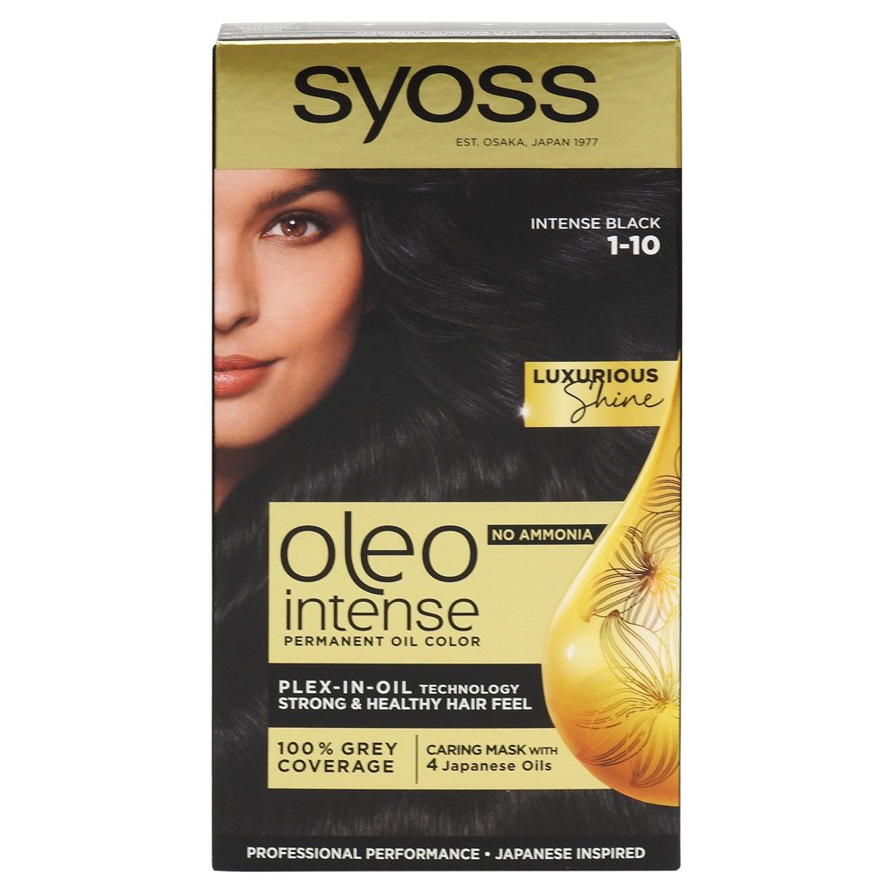 Vopsea de Par Permanenta Syoss Oleo Intense, Fara Amoniac, Tehnologie cu Uleiuri, 1-10 Negru Intens
