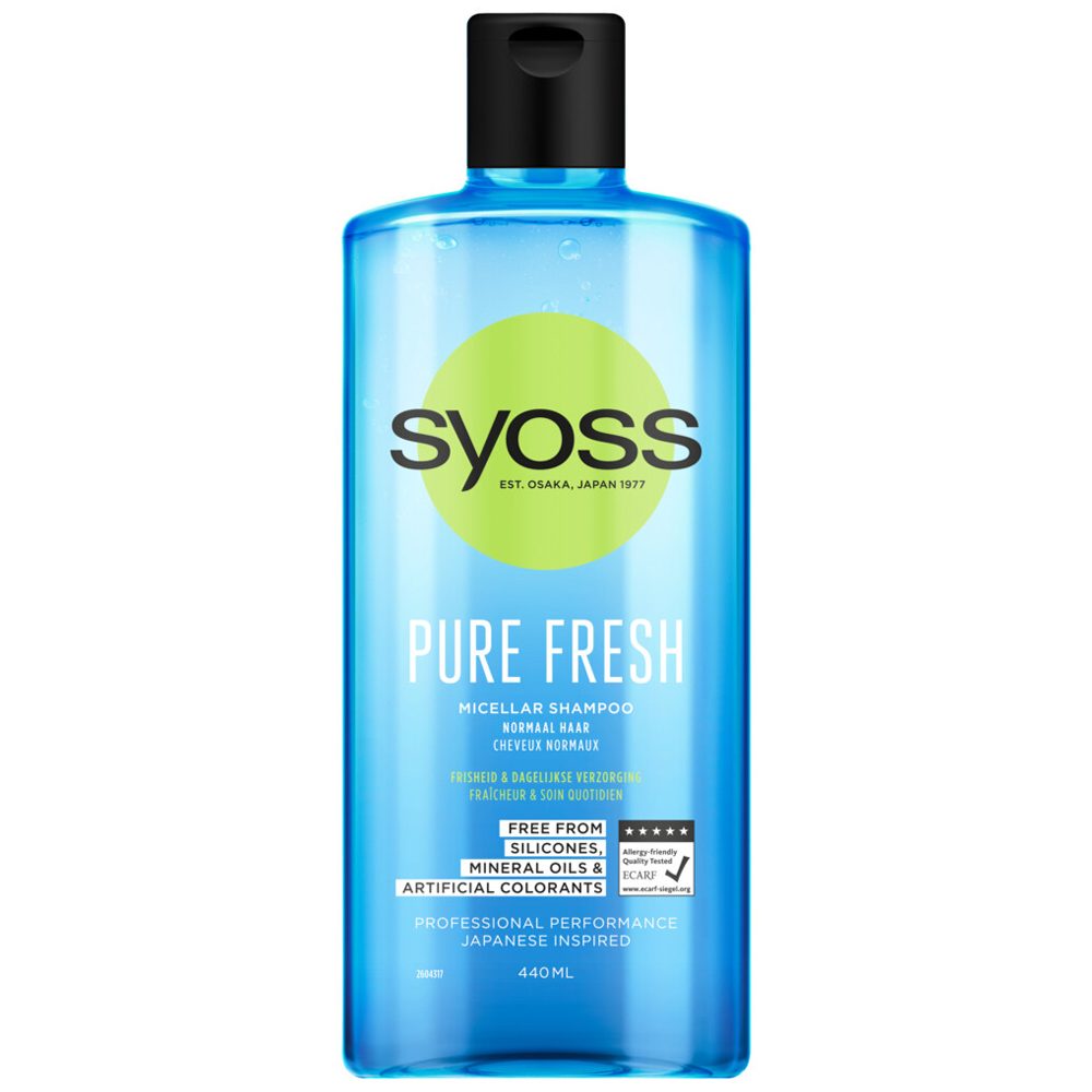 Syoss Sampon Micelar Pure Fresh, Curatare Delicata si Reimprospatare Zilnica, Par Normal, Recipient Plastic, 440 ml