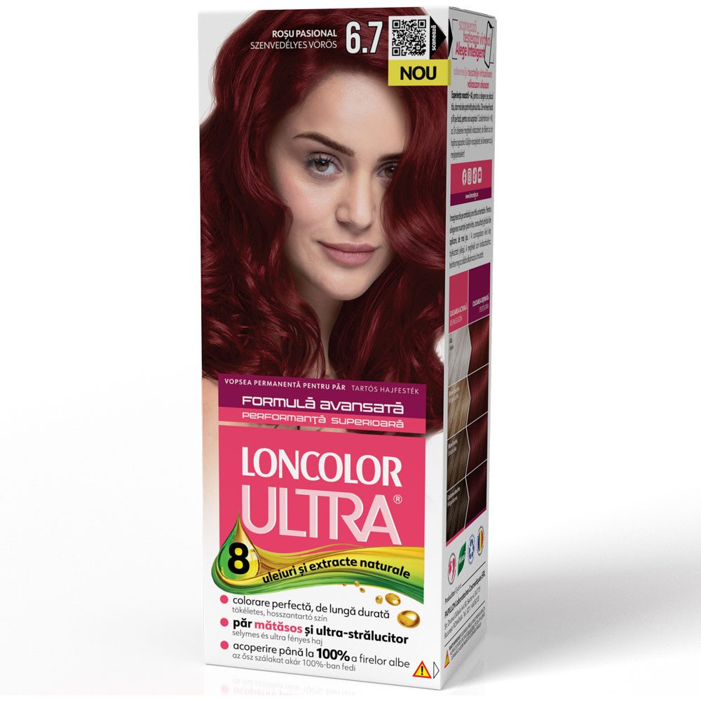 Loncolor Ultra Vopsea pentru Par Permanenta, Formula cu Ulei de Migdale si Proteine din Grau, Nuanta 6/7 Rosu Pasional