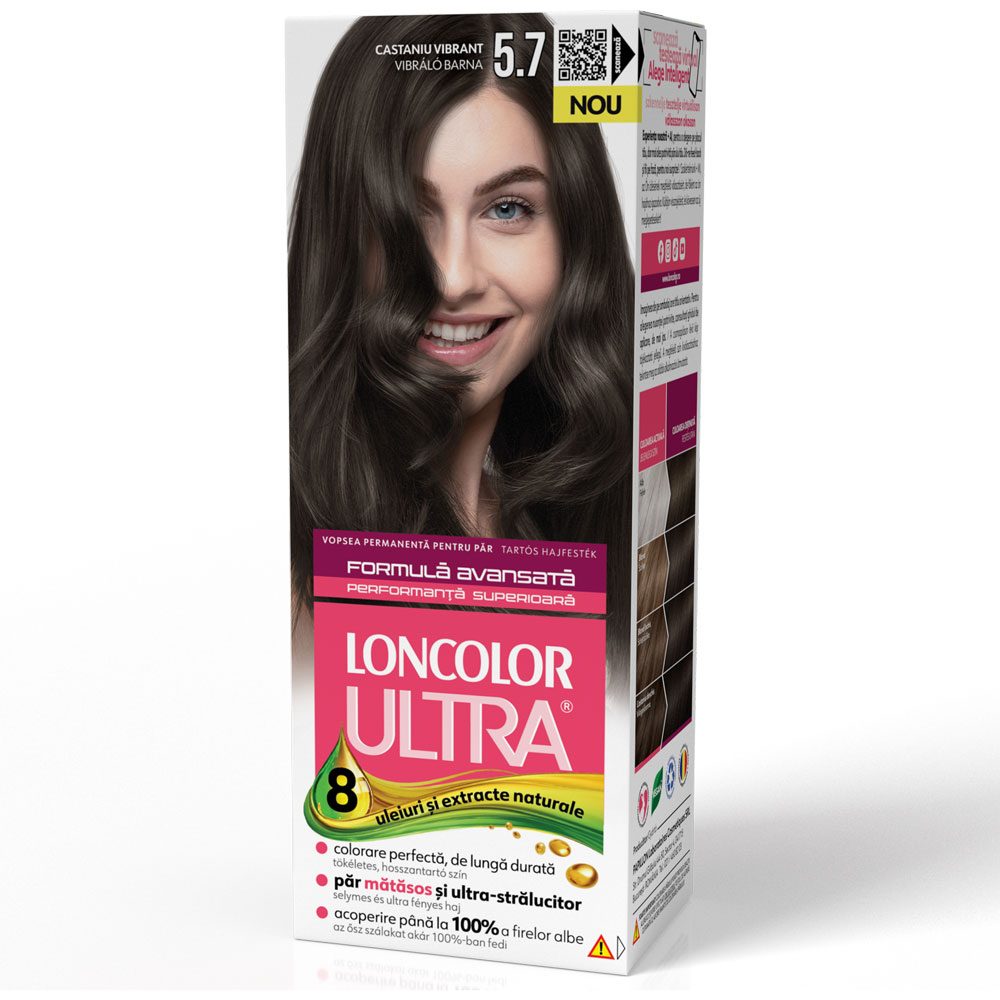 Loncolor Ultra Vopsea pentru Par Permanenta, Formula cu Ulei de Migdale si Keratina, Nuanta 5/7 Castaniu Vibrant