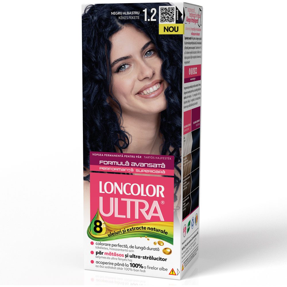 Loncolor Ultra Vopsea pentru Par Permanenta, Formula cu Ulei de Migdale si Keratina, Nuanta 1/2 Negru Albastru